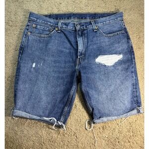 Levis 511 Bermuda Shorts Men 38 Blue Cut Off Denim Mid-Rise Distressed Casual